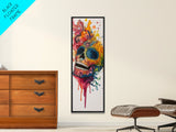 Sugar Skull Painting Print, Mexicano Wall Art, Framed Canvas, Tall Narrow Art, Skinny Accent Piece, Skull Painting, Skull Art, Chicano Art