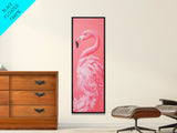 Preppy Dorm Room Wall Art Gift For Her, Framed Canvas Print, Pink Flamingo Painting, Tall Skinny Art, Narrow Wall Art, Skinny Art