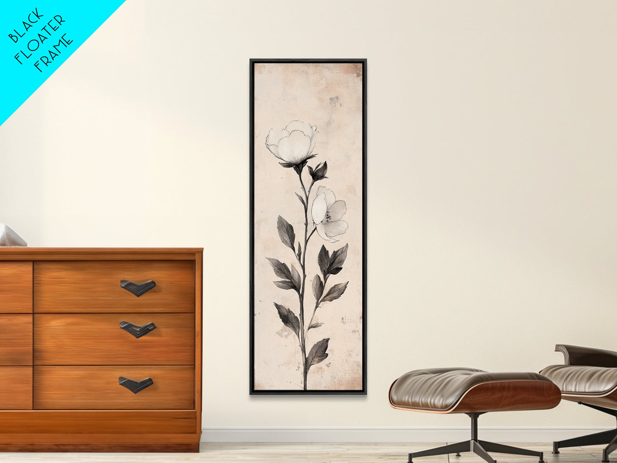 Sketch of a Flower Canvas Print, Wood Framed Wall Art, Flower Painting, Flower Decor, Floral Botanical Wall Art, Flower Print Narrow Art