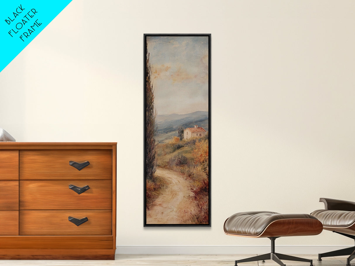 Framed Canvas Print of Coastal Landscape Art in Tuscany Style, Farmhouse Rustic Decor, Minimalist Art, Above Sofa Art, Living Room Wall Art, Tall Narrow Art
