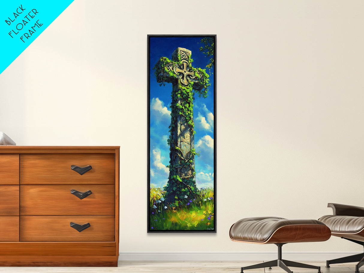 Oil Painting Print of a Celtic Cross, Irish Wall Art, Tall Narrow Art, Skinny Art, Wall Art For Small Spaces, Small Art, Ireland Art, Celtic Cross Art