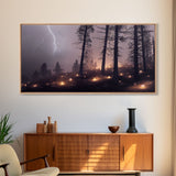 Haunted Gloomy Graveyard At Night, Thunder Storm, Halloween Cemetery Art, ready to hang canvas print wall art, Lightning Art