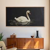 White Swan On A Black Lake, Victorian Style Vintage Art, Framed Canvas Print, Antique Art Reproduction, Traditional Wall Art