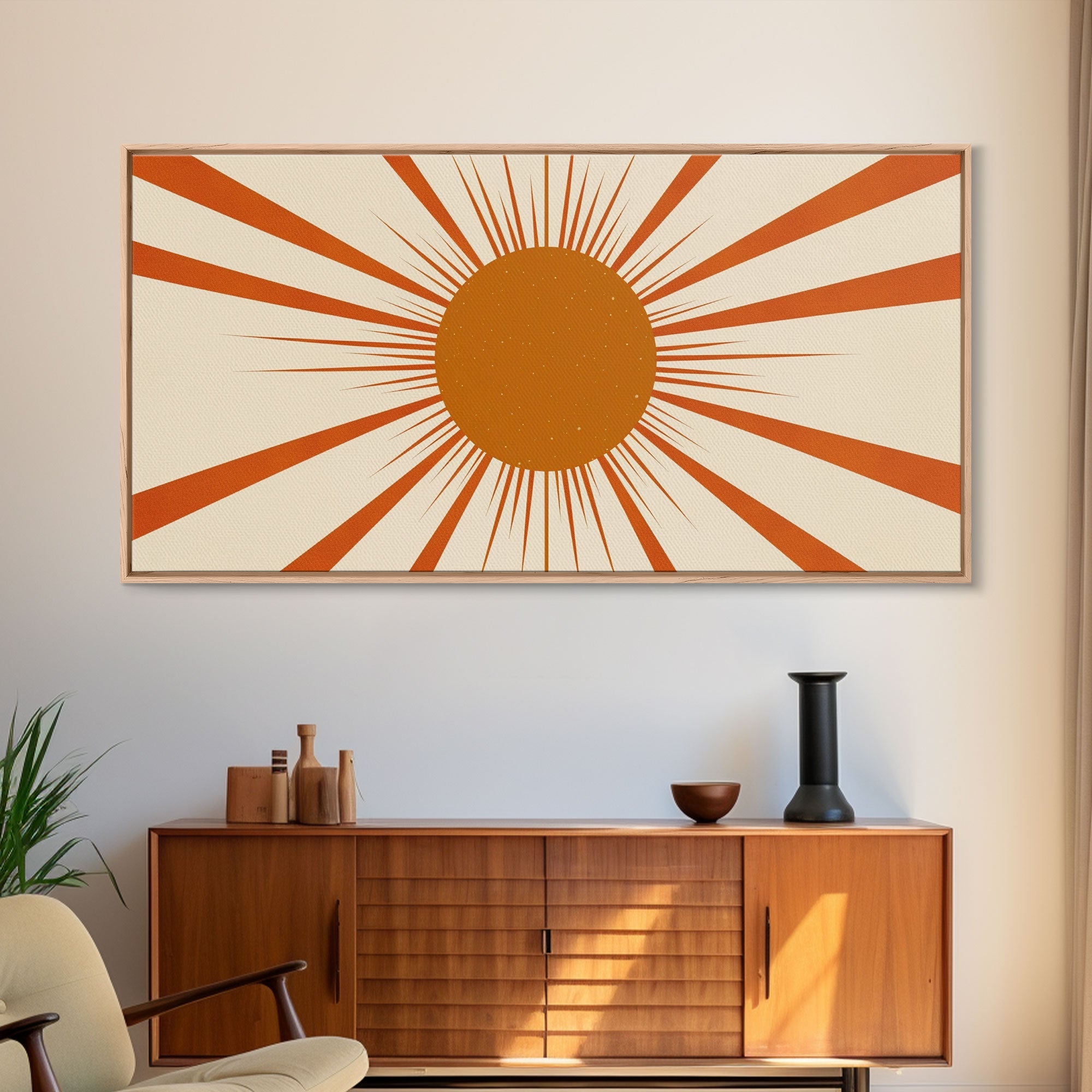 Art Deco Sun Burst Wall Art, Framed Canvas Print or Poster, Retro