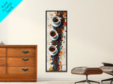 Espresso Cups Vertical Framed Canvas Print Coffee Wall Art Kitchen Long Narrow Rustic Farmhouse Art Living Room Decor