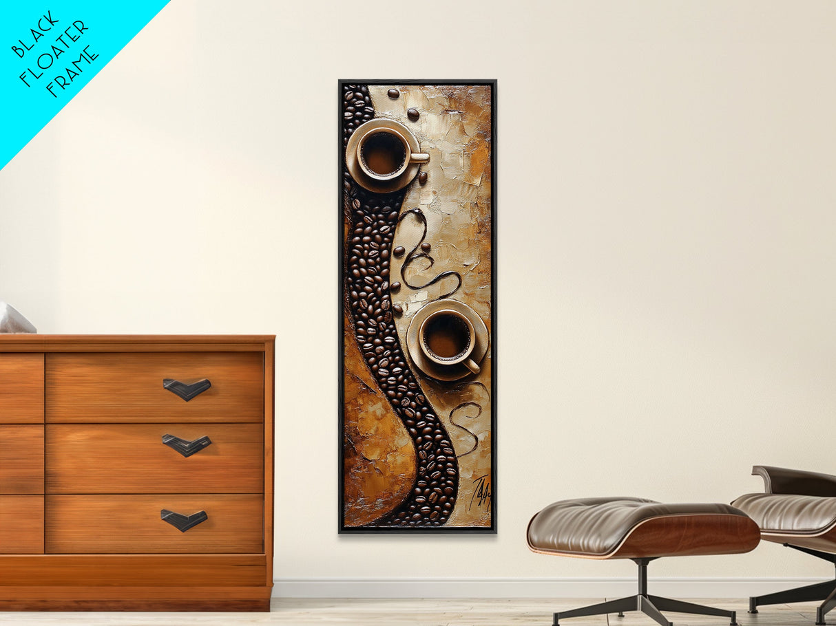 Rustic Coffee Art Framed Canvas Print Espresso Martini Kitchen Wall Art Farmhouse Coffee Lover Decor Long Narrow Rustic Art