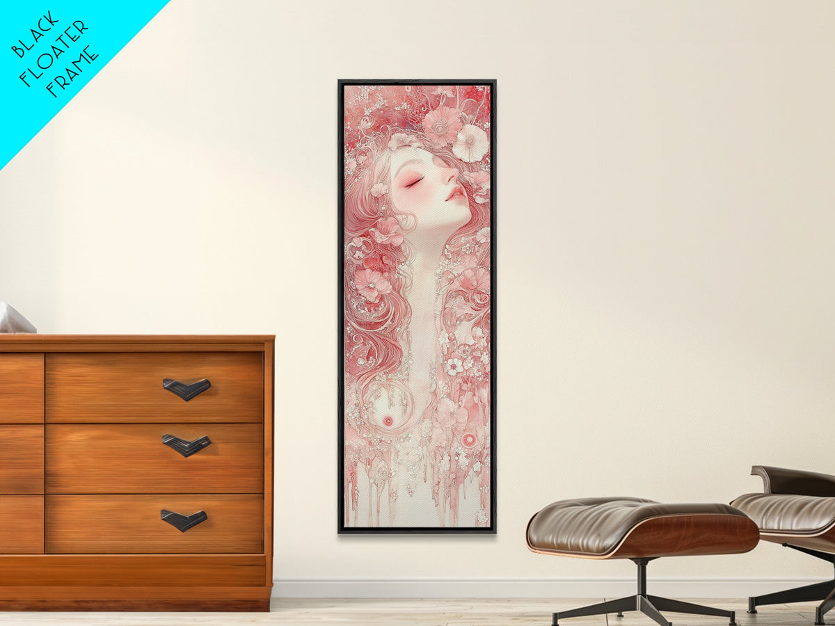 Pink Goddess Portrait Framed Canvas Print, Art Nouveau Print Vertical ...