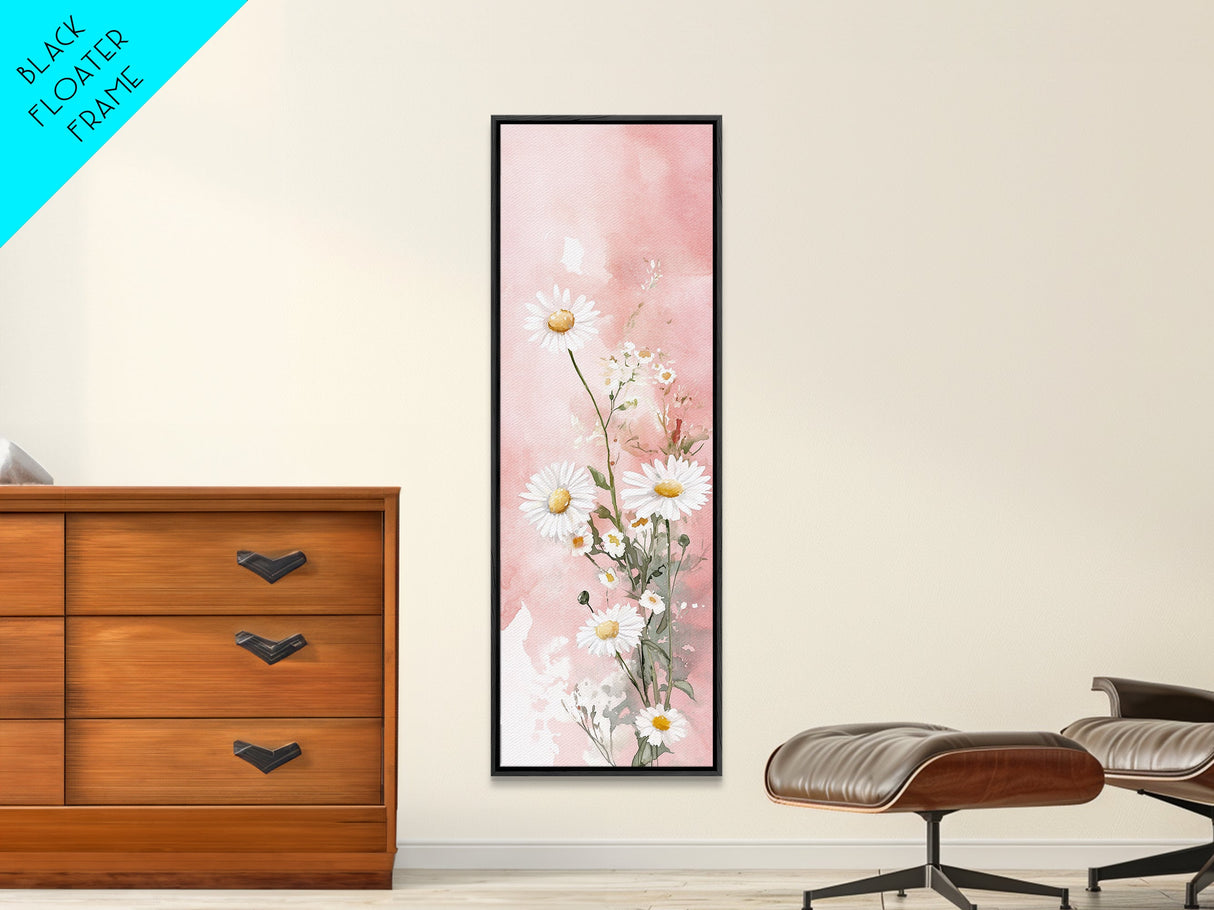 Daisy Canvas Print Wildflower Painting Rustic Floral Art Farmhouse Decor Light Pink Vertical Wall Art Bedroom Gift Idea Botanical Prints