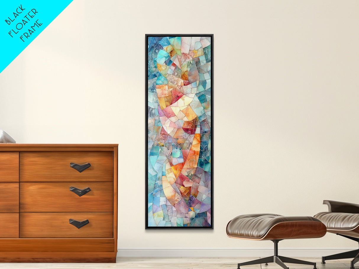 Mosaic Style Framed Canvas Print with Soft Pastel Tones, Mosaic Wall Art, Abstract Art, Vertical Wall Art, Coastal Decor, Bedroom Art