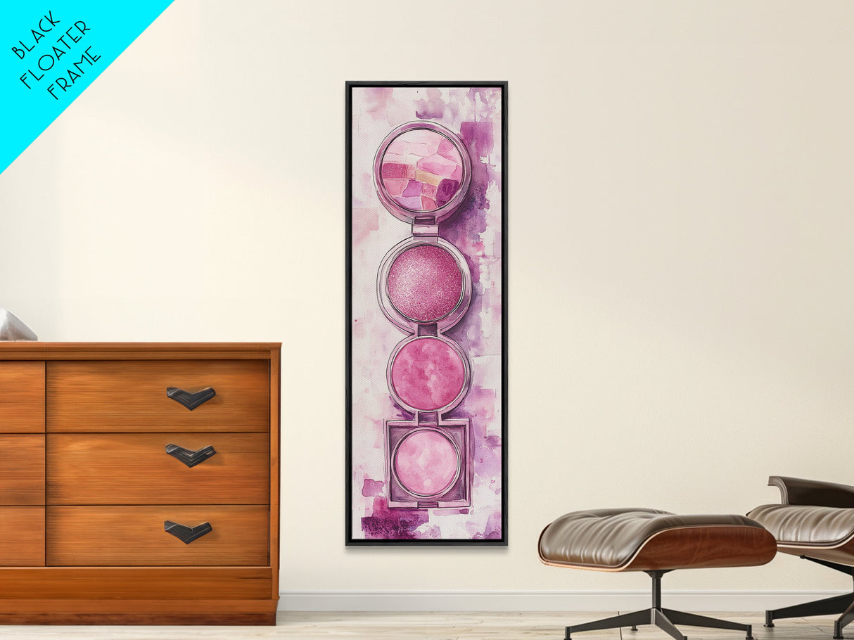 Shimmer Palette Canvas Print, contemporary gemstone painting in pink and purple hues, long narrow wall art with modern abstract vibes.