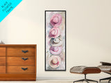 Summer Hats Canvas Print, coastal cowgirl wall art with pastel pink and beige hat patterns, rustic vertical wall art for living spaces.