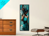 Moody Woman Framed Canvas Print in Teal, Dark Romance Painting, Moody Art, Living Room Art, Gift Idea, Vertical Wall Art