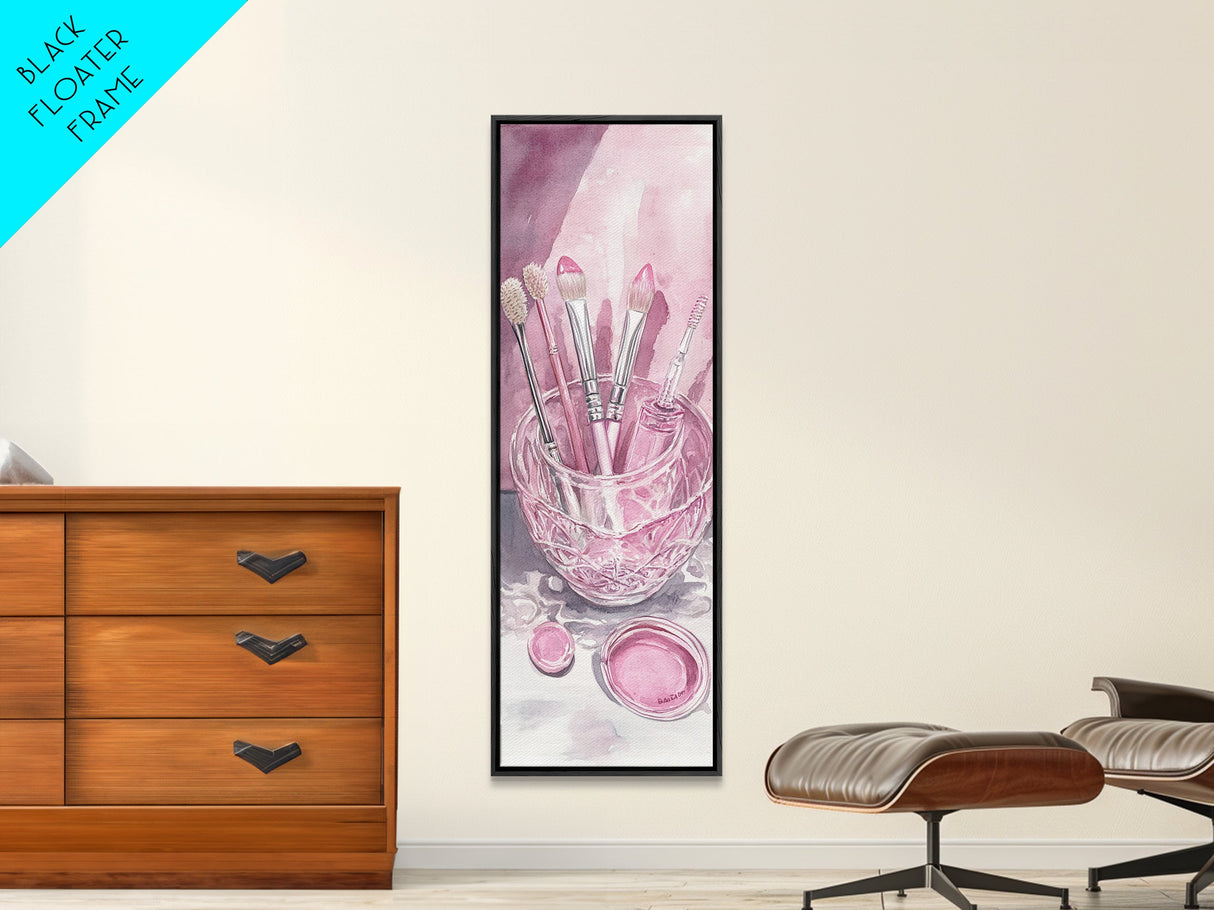 Makeup Brushes Canvas Print - Pink Abstract Art of Beauty Tools, Feminine Wall Art, Gift Idea for Her, Minimalist Room Decor
