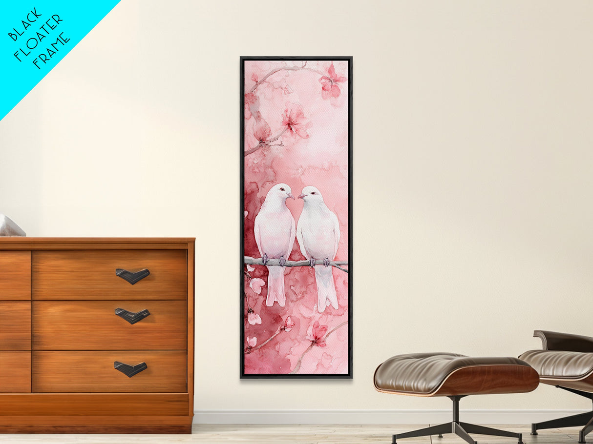 Lovebirds Canvas Print Cherry Blossom Pink Art Romantic Wall Decor Feminine Aesthetic Whimsical Gift Idea Bedroom Art