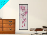 Dreamcatcher Pink Feathers Framed Canvas Print Boho Wall Art Minimalist Long Narrow Art Bedroom Decor Vertical Dorm Wall Art