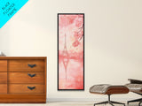 Eiffel Tower Reflection Pink Cherry Blossom Canvas Print Paris Wall Art Romantic Landscape Long Narrow Above Bed Vertical Art