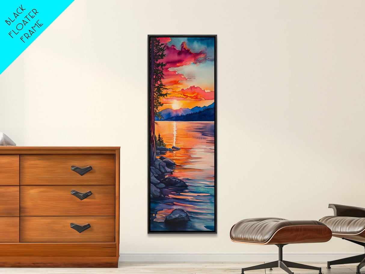 Framed Canvas Print Sunset Landscape Coastal Decor Smoky Mountain Art Nautical Painting Horizontal Wall Art Bedroom Art Christmas Gift