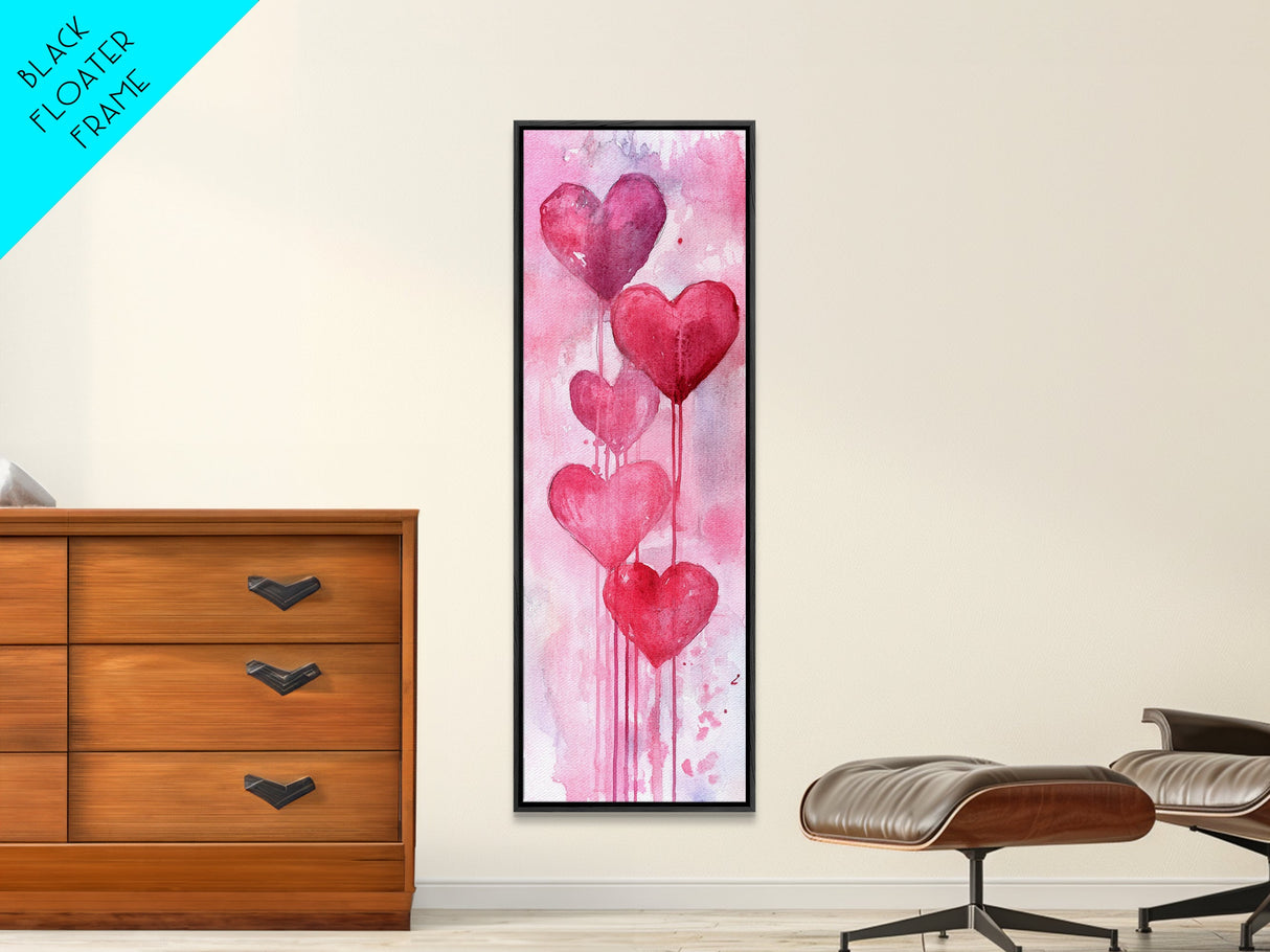 Dripping Heart Art Canvas Print, Moody Abstract Pink Wall Art, Romantic Living Room Art, Extra Vertical Skinny Tall Narrow Artwork