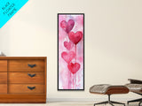 Dripping Heart Art Canvas Print, Moody Abstract Pink Wall Art, Romantic Living Room Art, Extra Vertical Skinny Tall Narrow Artwork