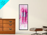 Pink Lipstick Duo Canvas Print, Whimsical Minimalist Vertical Wall Art, Light Pink Cosmetic Art, Gift Idea, Bedroom Skinny Artwork