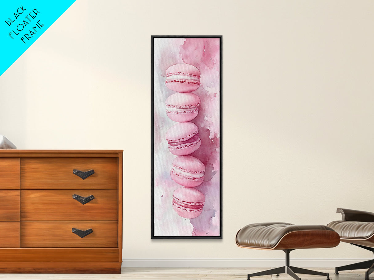 French Macaron Illustration Framed Canvas Print Pastel Kitchen Wall Art Food Art Rustic Decor Gift Idea Kitchen Home Accent Art