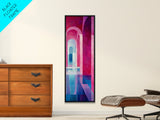 Geometric Archway Framed Canvas Print, Abstract Pink and Blue Whimsical Art, Skinny Vertical Wall Art for Modern Living Room Decor