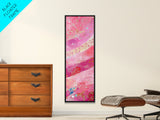 Pink and Gold Abstract Canvas Print, Whimsical Blotter Art with Metallic Accents, Vibrant Vertical Art for Bright and Creative Spaces