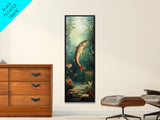 Underwater Trout Scene Canvas Print Rustic Wall Art Fly Fishing Art Wildflower Painting Skinny Art Vertical Rustic Decor