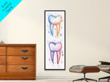Watercolor Teeth Canvas Print, Dentist Office Vertical Wall Art, Vibrant Dental Art Print for Gift Ideas