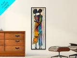 Afrocentric Couple Dancing Framed Canvas Print Colorful Abstract Painting Black Love Home Decor Tall Narrow Art Gift Idea