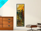 Golden Silhouettes Framed Canvas Print African Inspired Art Sunset Hues Moody Abstract Living Room Wall Art Fall Home Decor
