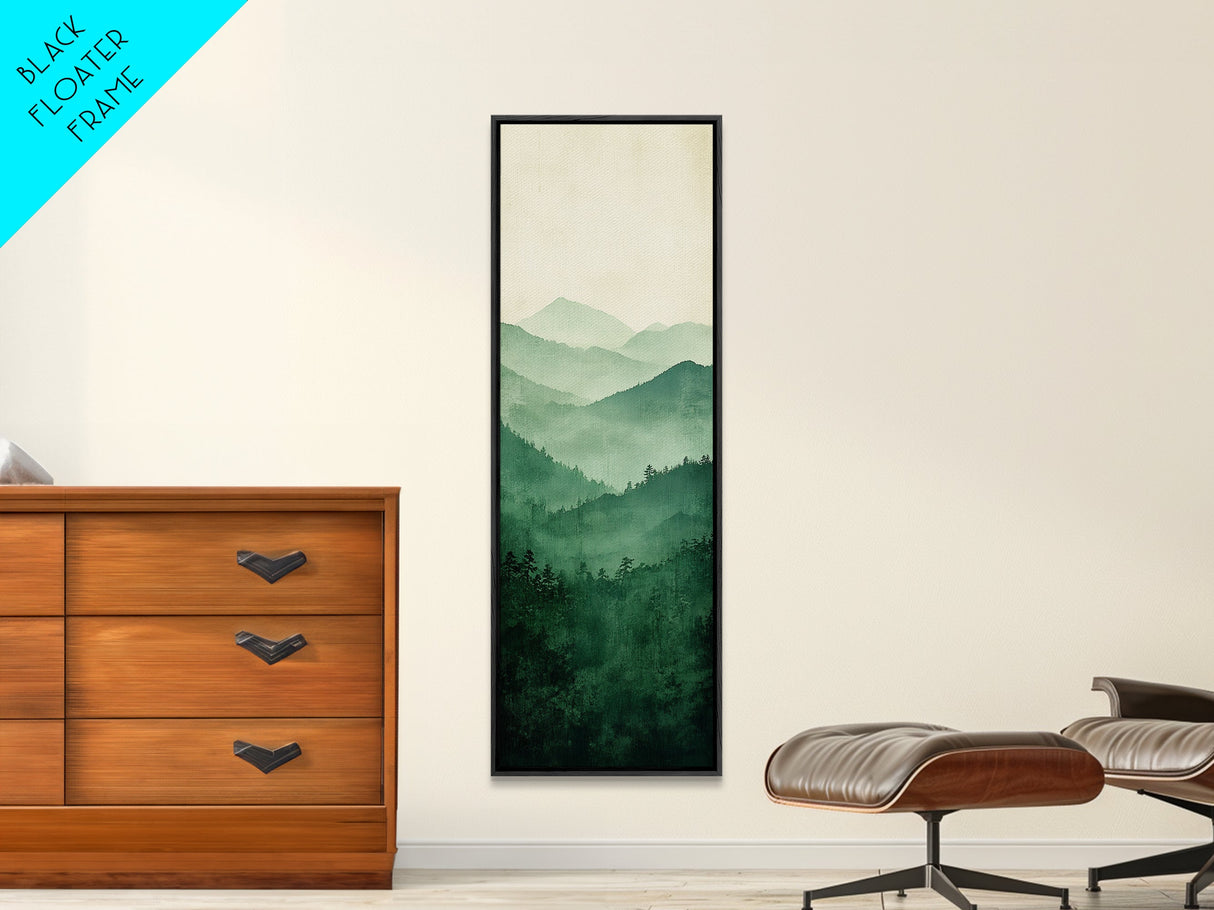 Smoky Mountain Layers Framed Canvas Print Serene Landscape Painting Green Nature Scene Above Sofa Art Living Room Decor