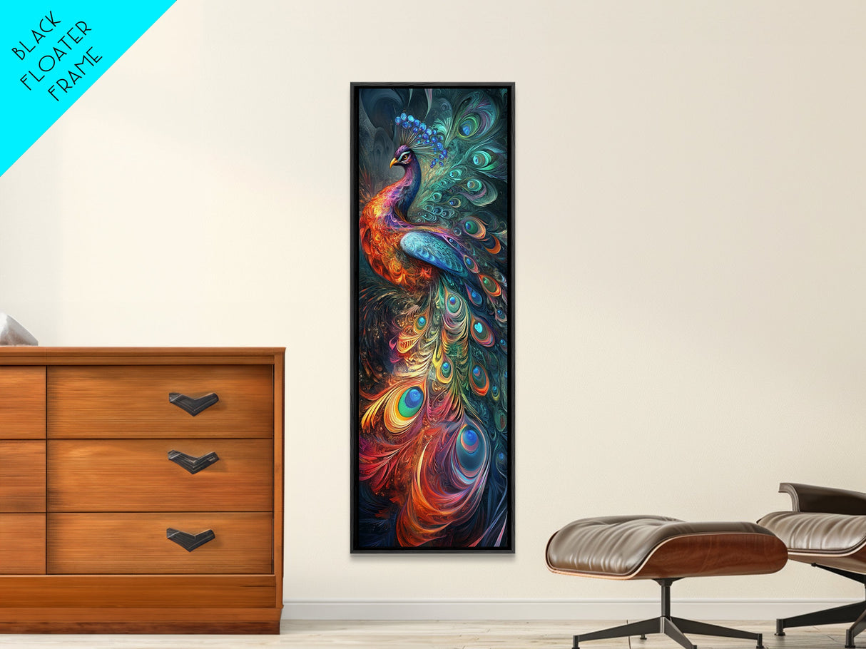 Ethereal Peacock Art Framed Canvas Print, Rustic Decor Accent Ideal for Moody Art and  Home Décor, Vibrant Bird Art