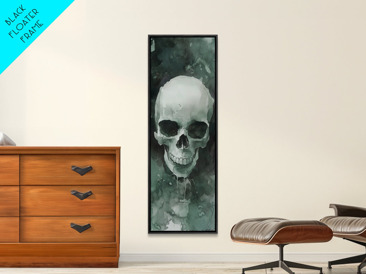 Minimalist Skull Canvas Print in Dark Green Tones, Wabi Sabi Art with Rustic Decor Style, Perfect for Unique Wall Art Accent