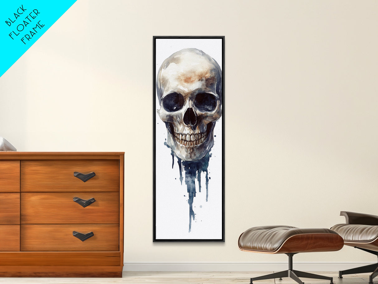 Framed Canvas Print Skull Art for Gothic Decor, Moody Halloween Wall Art, Original Skull Artwork, Living Room Art, Gift Idea for Him