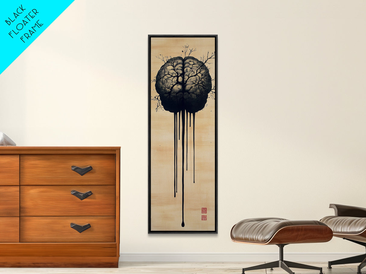 Framed Canvas Print Brain Art, Science Inspired Minimalist Wall Art, Moody Therapy Artwork, Gift Idea for Living Room or Office