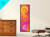 Bright Pink Orange Abstract Swirls Canvas Print, Vertical Skinny Art, Pink Orange Dorm Wall Art, Minimalist Artistic Decor