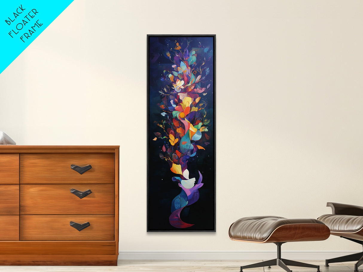 Vibrant Floral Explosion Canvas Print with Boho Artistic Style, Vertical Wall Art Gift Idea with Nature-Inspired Colors