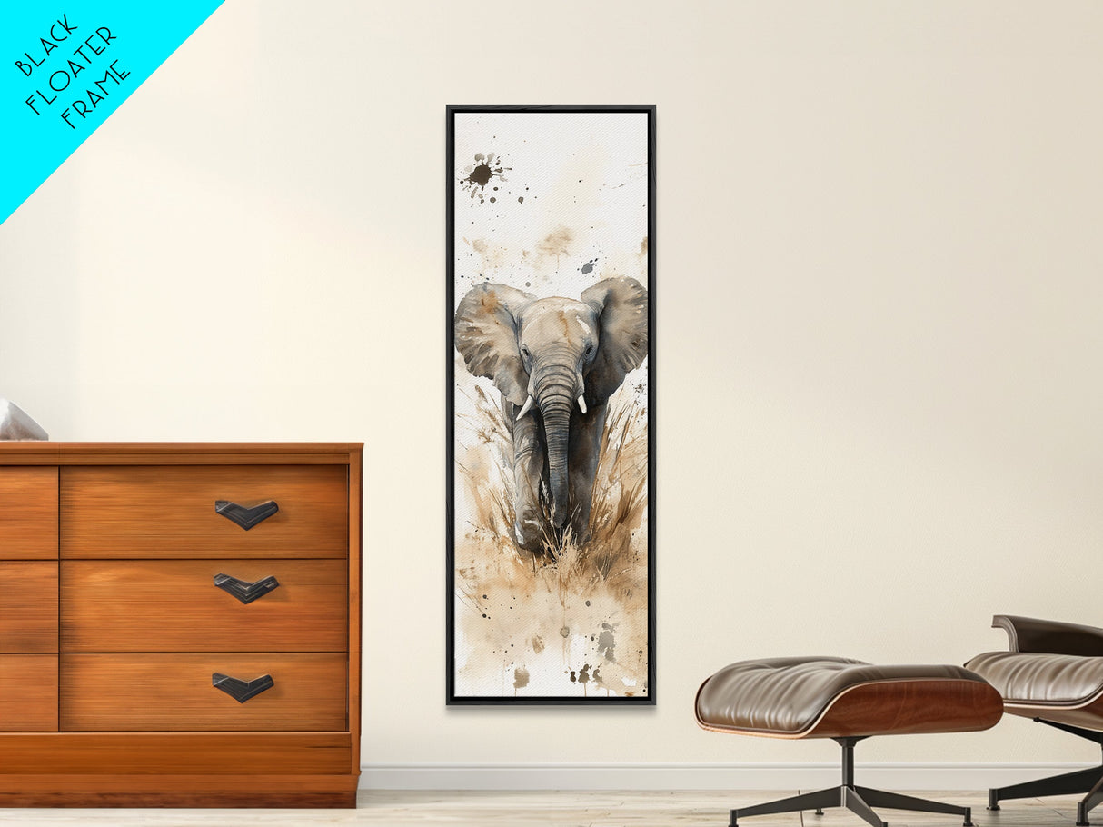 Elephant Wall Art Canvas Print African Art Safari Painting Rustic Decor Vertical Long Narrow Wall Art Animal Lover Gift