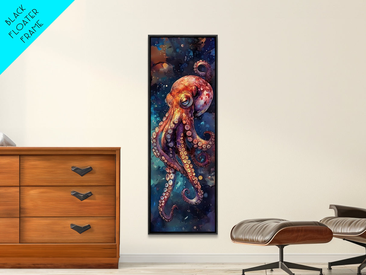 Mesmerizing Octopus Art Framed Canvas Print Vibrant Underwater Decor Nautical Wall Art Whimsical Sea Creature Marine Life Artwork
