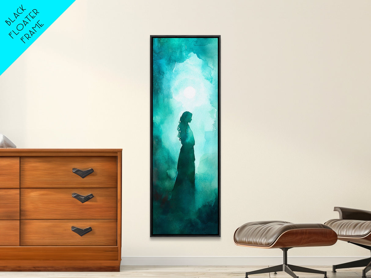 Moonlit Goddess Canvas Print Featuring Moody Woman Painting, Afrocentric Wall Art, And Above Bed Wall Art With Blue Green Hues
