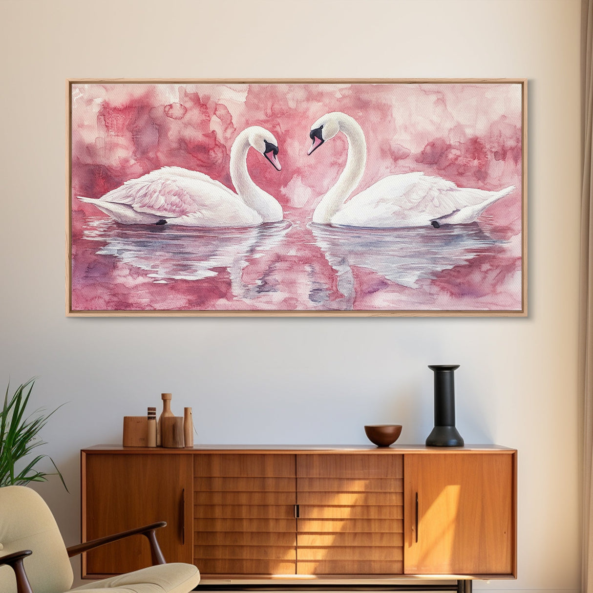 Elegant Swan Painting Framed Canvas Print Featuring Swan Painting and Moody Art Pink Wall Art Bedroom Wall Art Romantic Living Decor