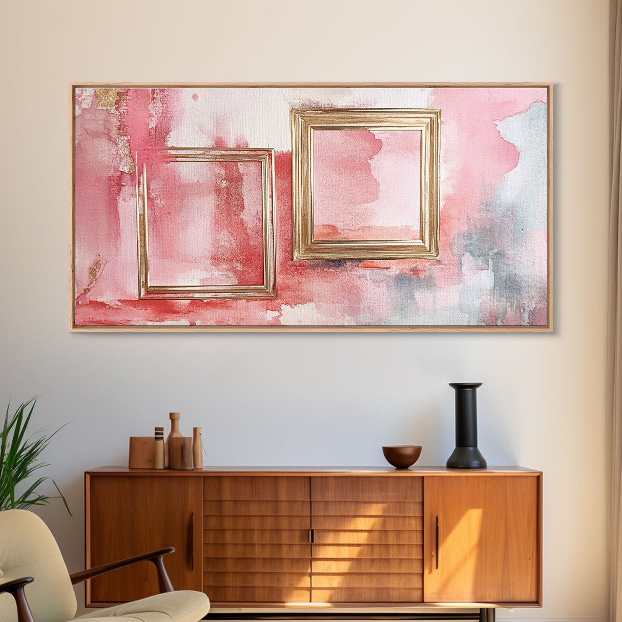 Gold Frame Abstract Framed Canvas Print Featuring Pink Abstract Art and Whimsical Art Light Pink Wall Art Minimalist Rustic Decor