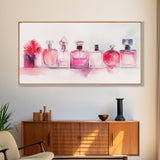 Pink Perfume Painting Framed Canvas Print, Light Pink Bedroom Art Coastal Cowgirl Wall Art, Minimalist Art Rustic Decor Gift Idea