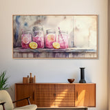 Lemonade Jars Canvas Print | Lemon Painting | Food Review Kitchen Art | Rustic Farmhouse Wall Art | Summer Kitchen Decor Canvas Print