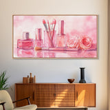 Pink Makeup Canvas Print | Therapy Art | Feminine Wall Art | Light Pink Bedroom Decor | Romantic Vanity Framed Canvas Print