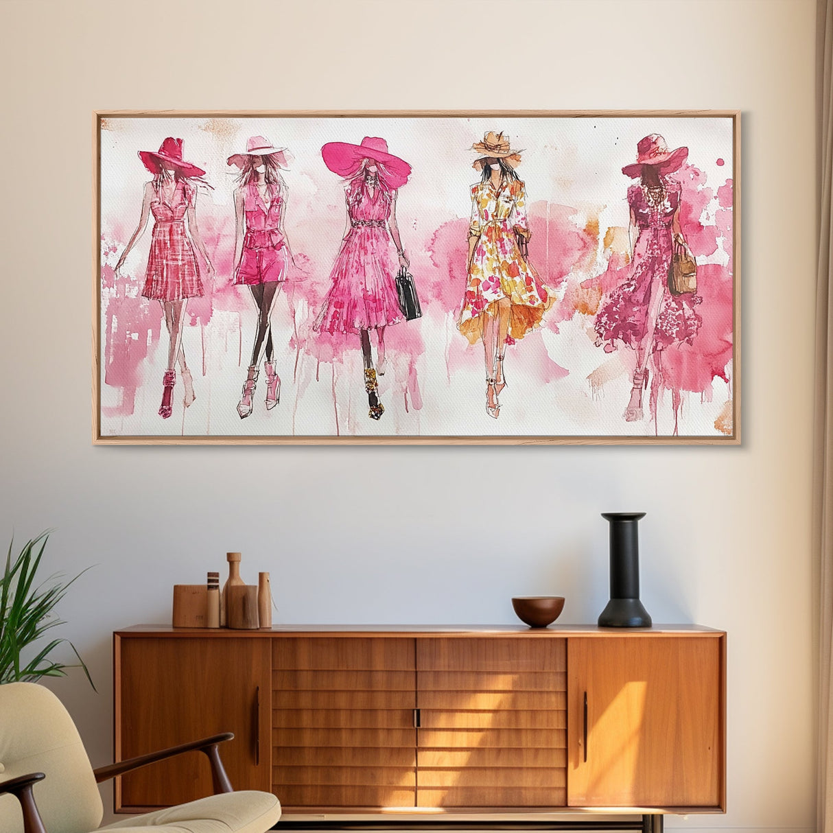Fashion Sketch Canvas Print Pink Wall Art Whimsical Decor Fashionista Gift Idea Artistic Living Room Accent Modern Feminine Aesthetic