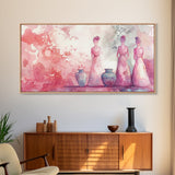 Vase and Women Canvas Print Pink Abstract Minimalist Art Framed Wabi Sabi Boho Bedroom Light Pink Rustic Living Room Christmas Gift