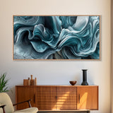 Blue Textured Wave Art Framed Canvas Print, Geometric Wall Art, Abstract Coastal Art, Sage Green Wall Art, Bedroom Art, Vertical Wall Art