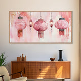 Pink Lanterns Canvas Print Chinoiserie Wall Art Moroccan Wall Art Whimsical Art Living Room Art Rustic Decor Fall Gift Idea